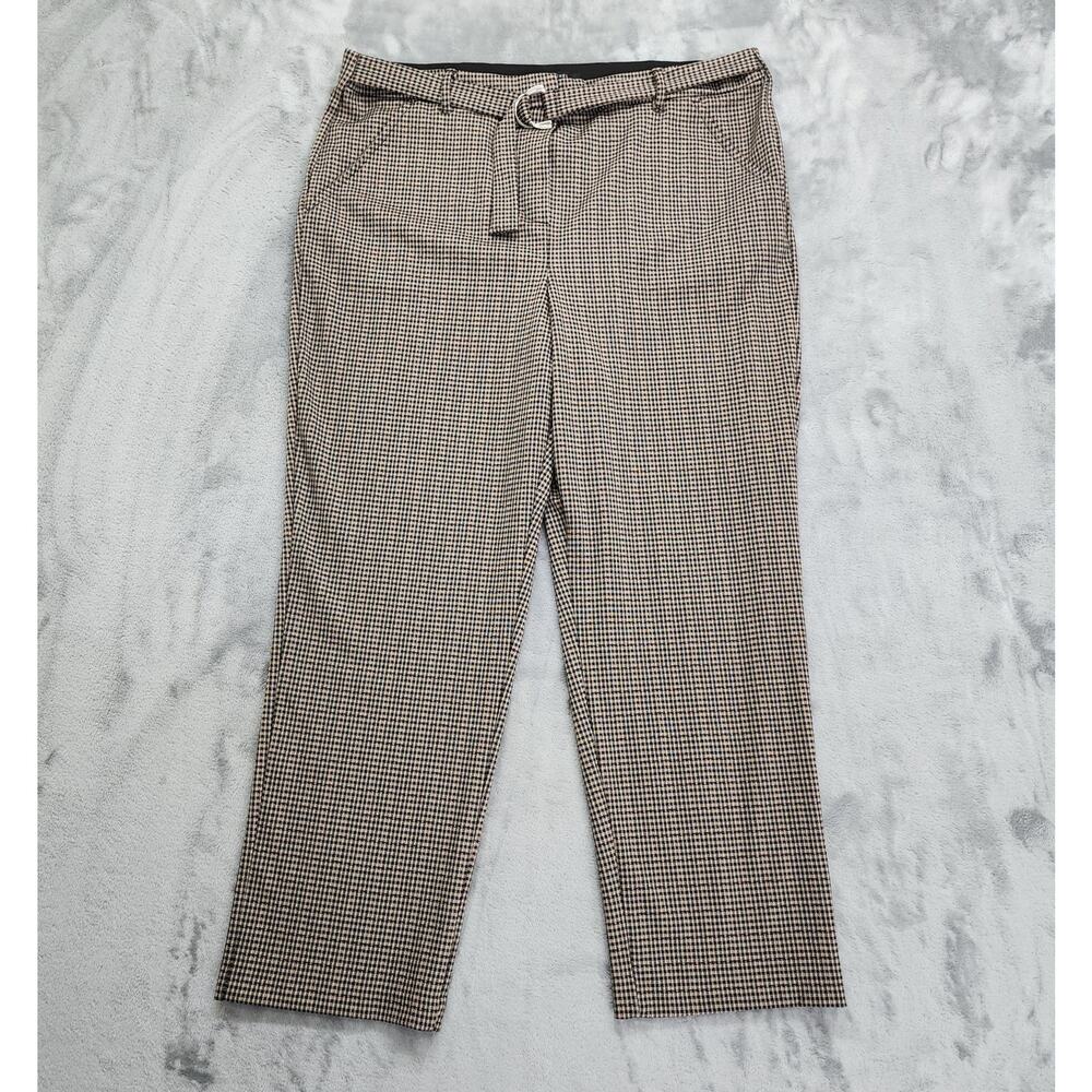 Zac & Rachel Pants Womens XL Tan Black Check High Rise Belted Ankle Stretch